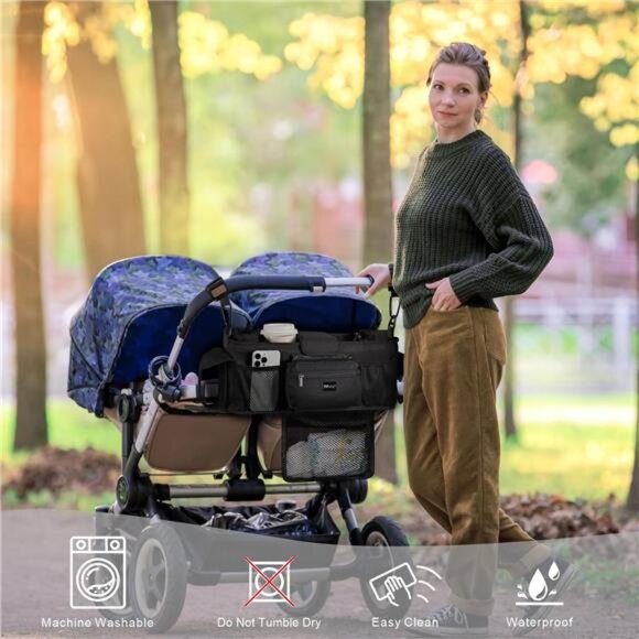 Universal Baby Stroller Organizer Caddy with Cup Holders Storage Bag Accessories - Picture 3 of 7